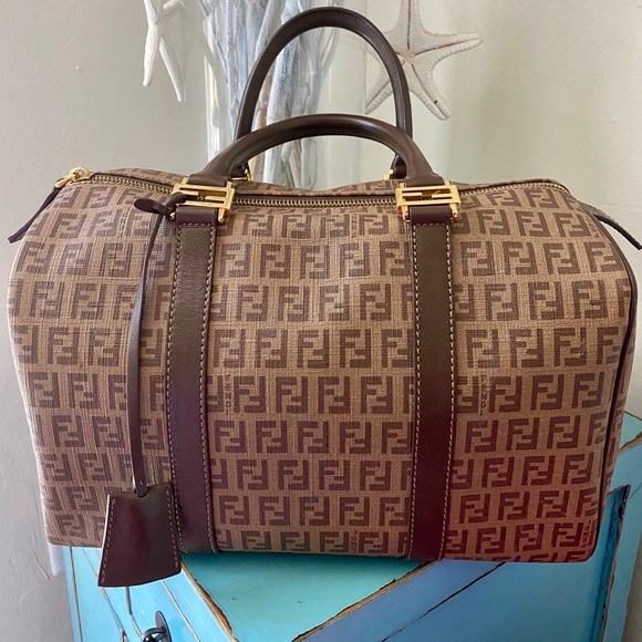 Fendi Handbags - Fendi Zucchino Coated Bauletto Boston Medium Bag